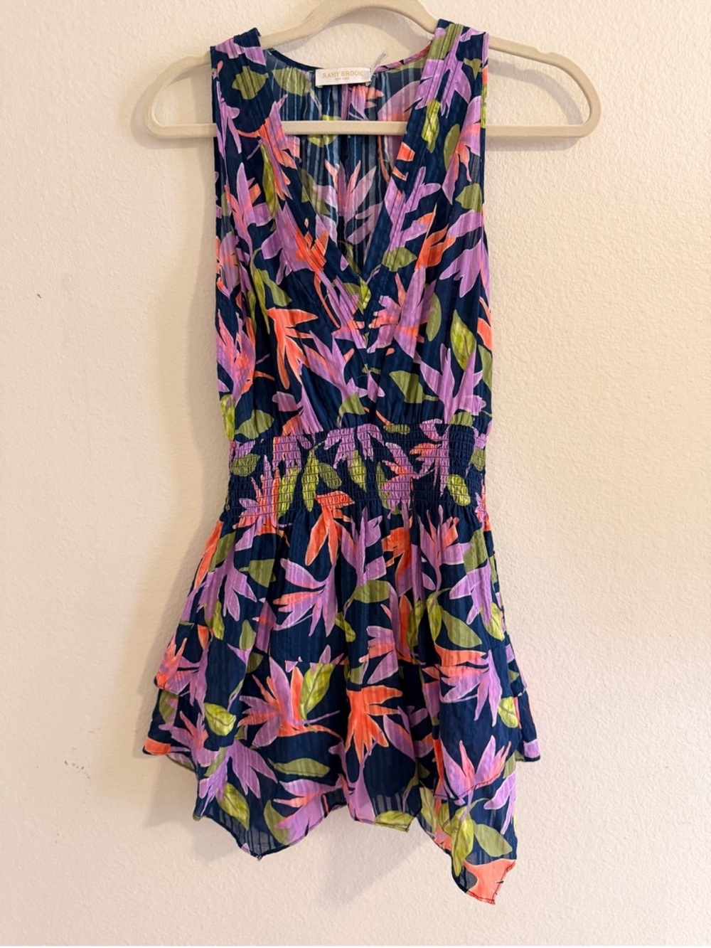 Ramy Brook Navy Floral Sleeveless Dress with Pink, Coral & Lime